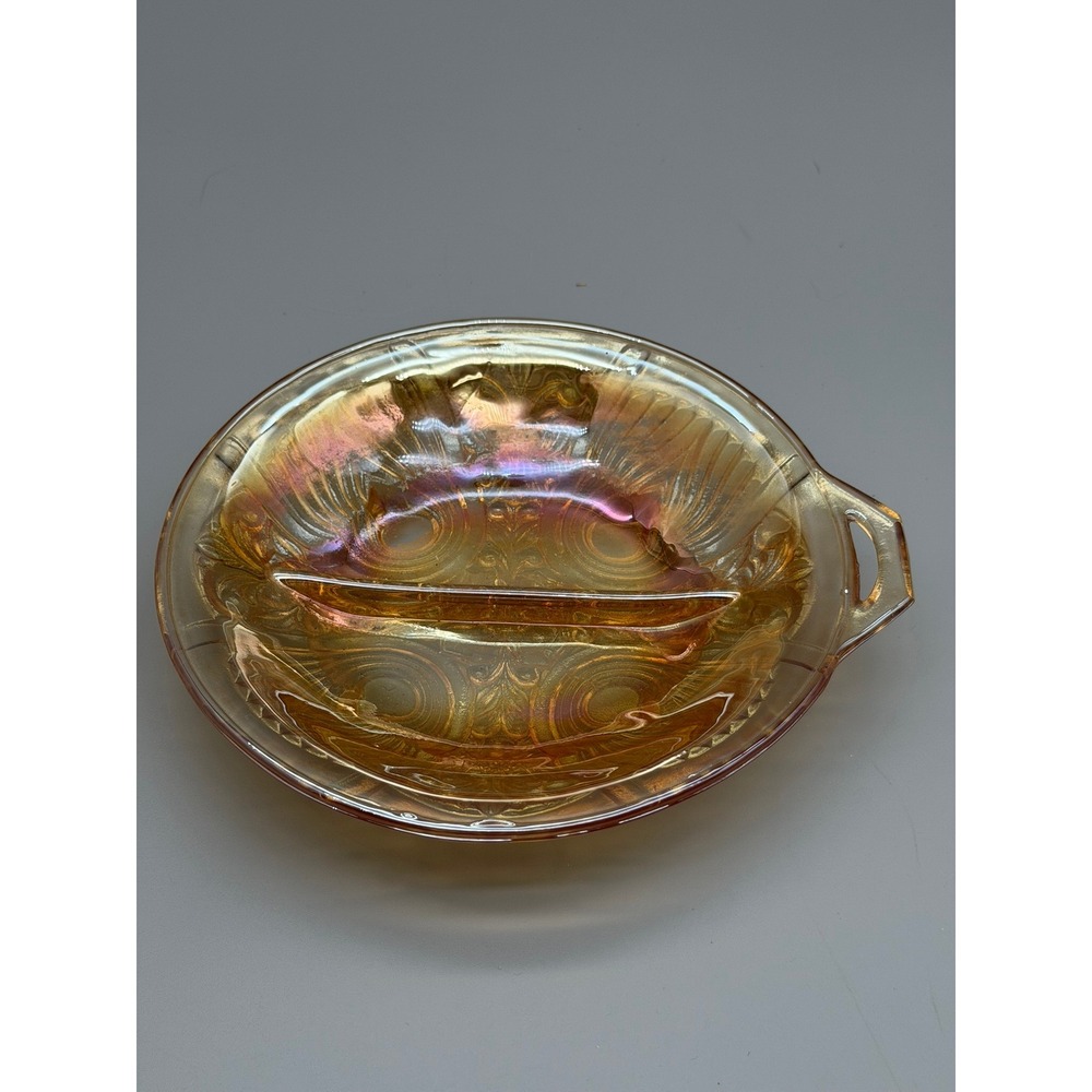 Carnival Glass Iridescent Marigold Relish Dish Divided Serving Tray Vintage